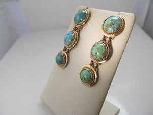 Vintage 14k rose gold turquosie drop earrings