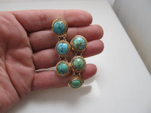 Vintage 14k rose gold turquosie drop earrings