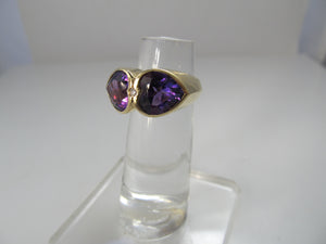 14k yellow gold double amethyst heart ring