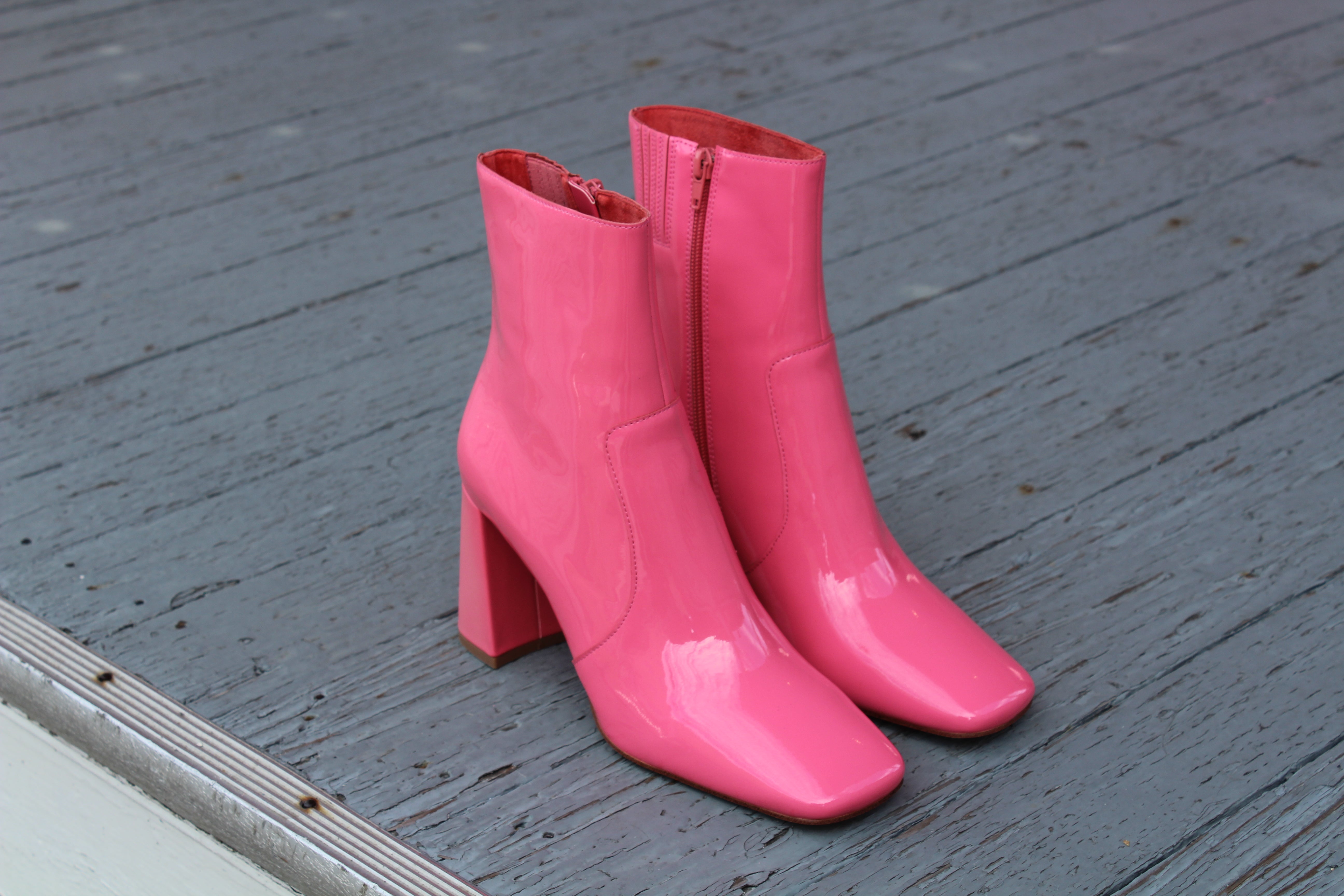 Pink patent shop leather booties