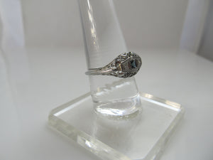 Vintage 18k white gold filigree sapphire diamond ring