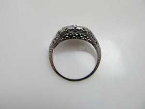 Vintage 18k white gold filigree sapphire diamond ring