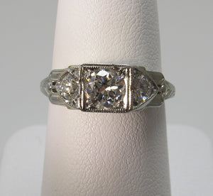 Vintage 18k white gold 3 stone diamond ring