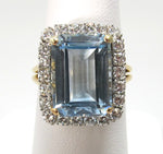 18k and platinum ring with aquamarine and diamond