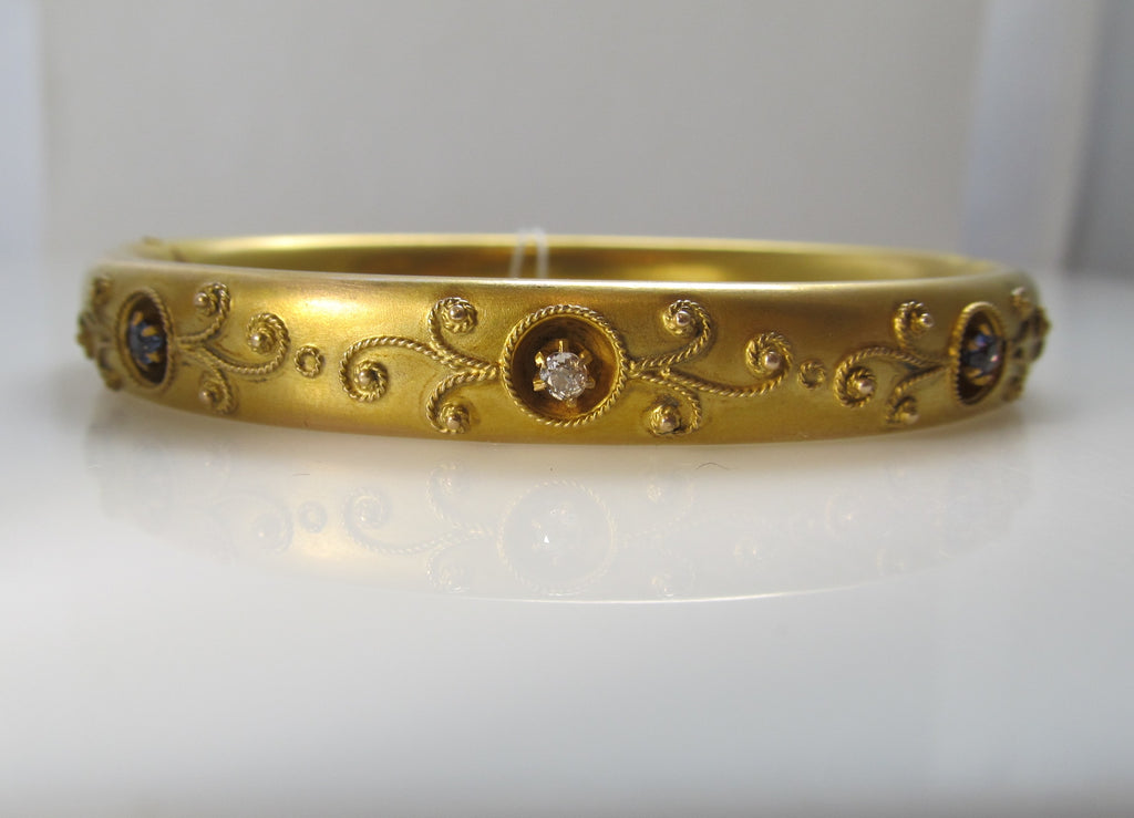 Antique sapphire diamond bangle bracelet, circa 1900