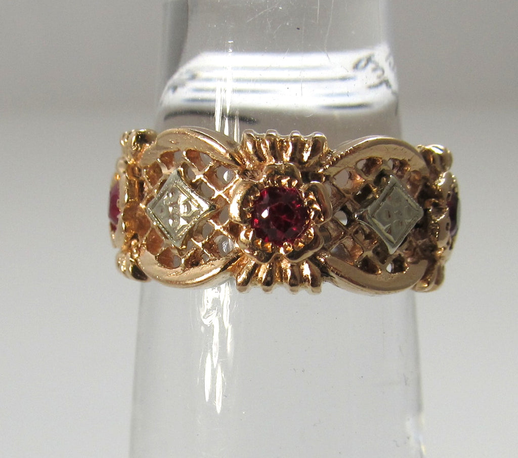Vintage retro 14k rose gold ruby eternity band