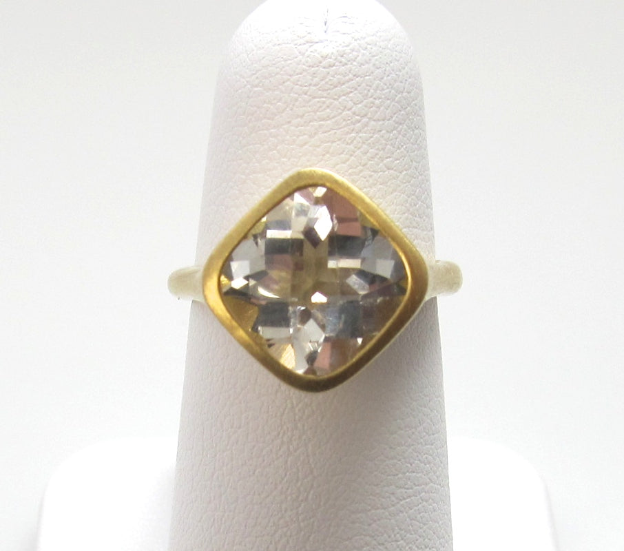 Matte finish 18k gold cushion cut white topaz ring