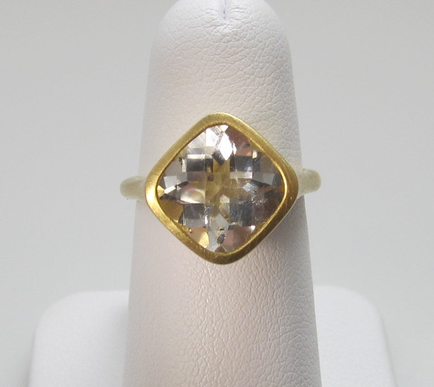 Matte finish 18k gold cushion cut white topaz ring