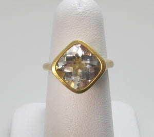 Matte finish 18k gold cushion cut white topaz ring