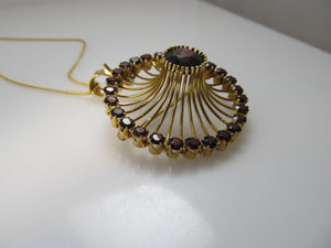 Vintage retro 18k yellow gold garnet necklace