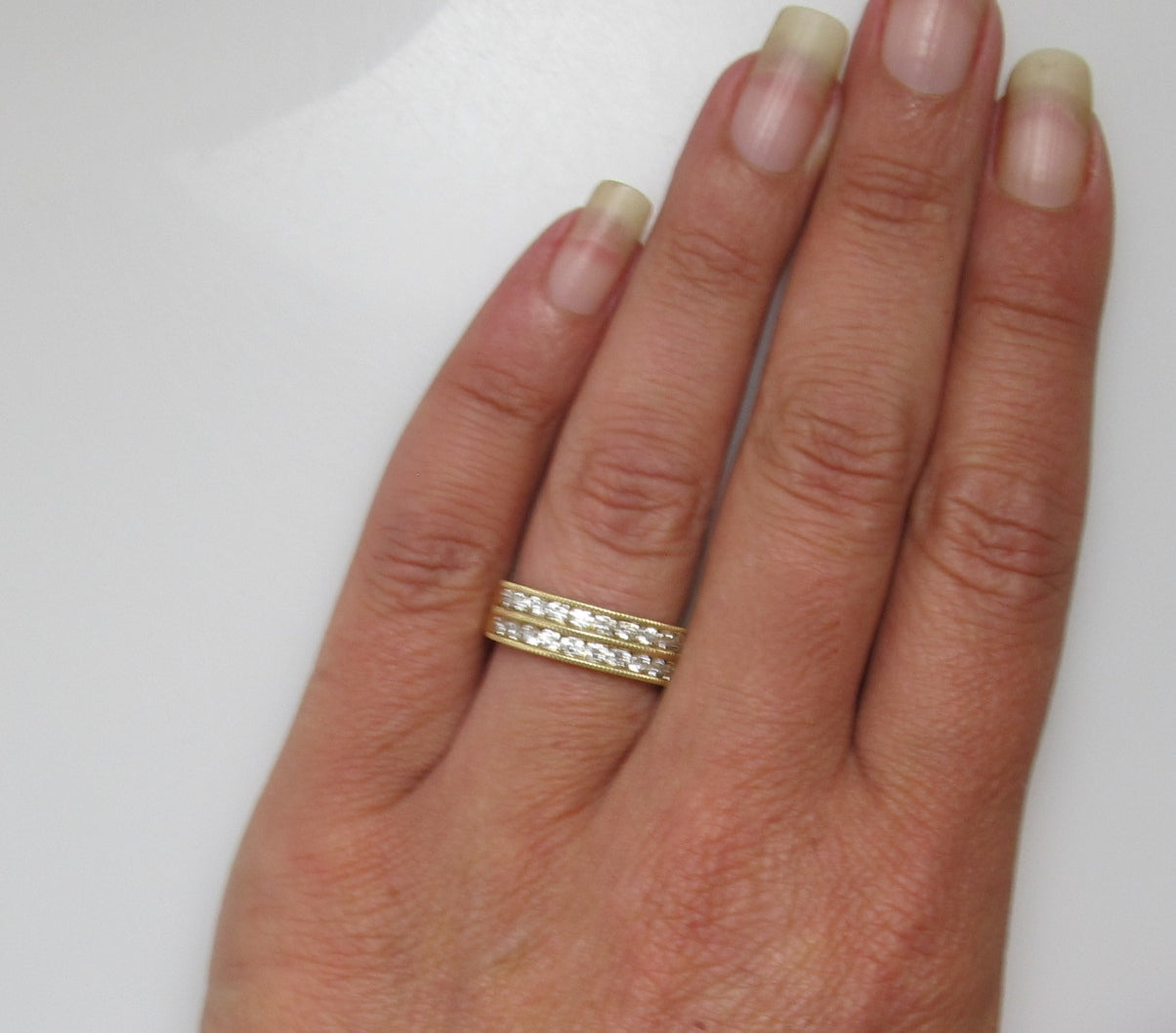 14k yellow gold double row diamond band