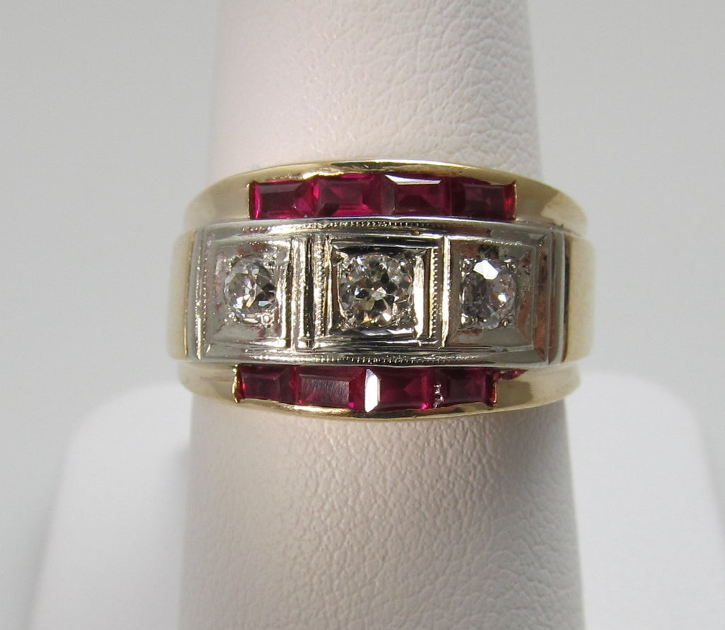 Vintage 3 stone diamond ring with rubies