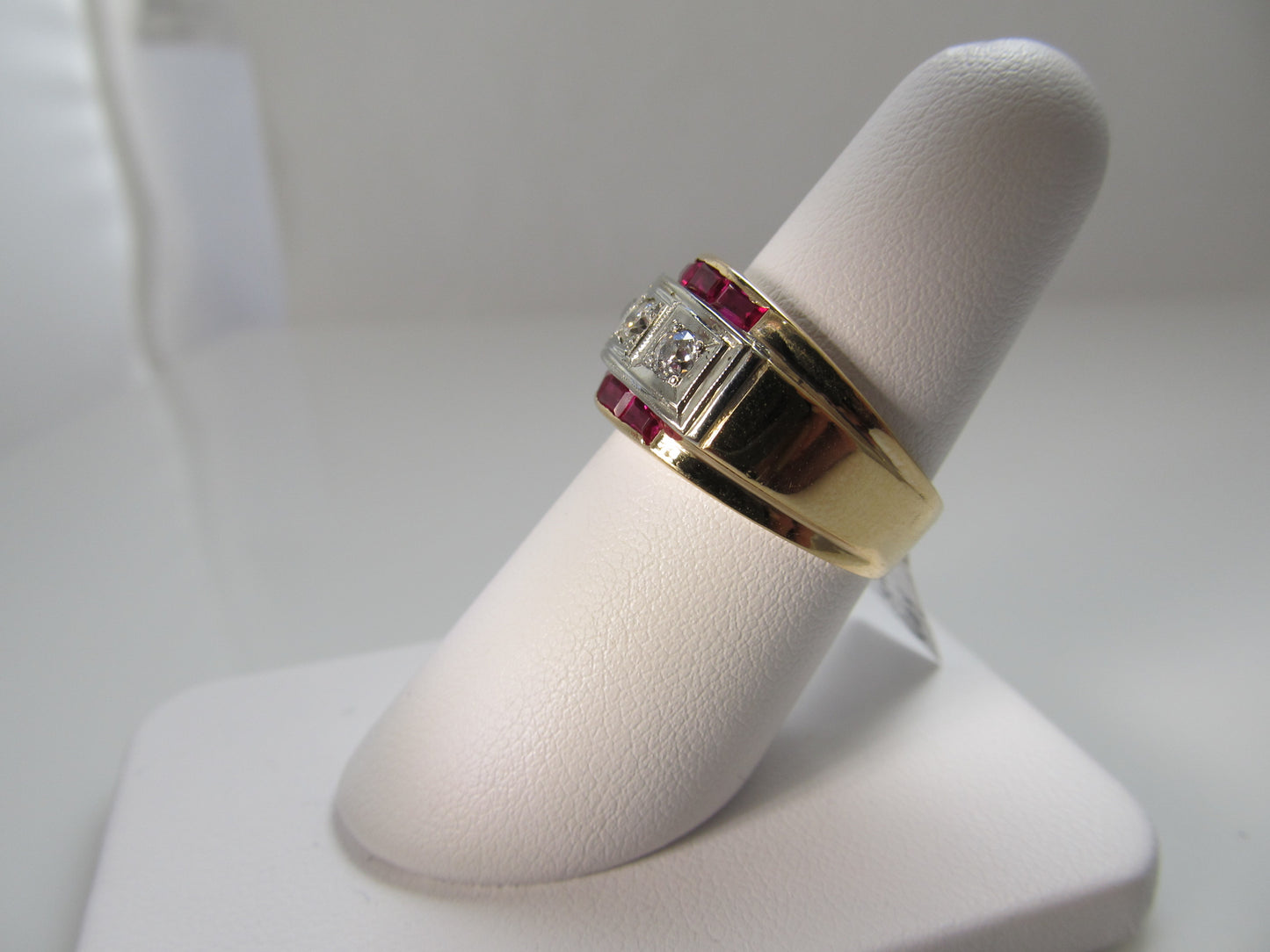 Vintage 3 stone diamond ring with rubies