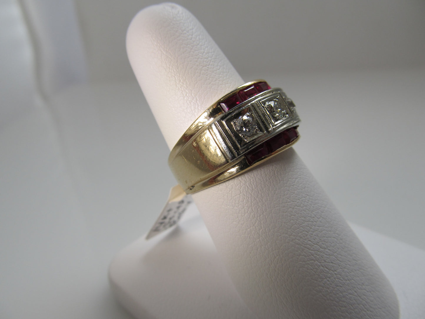 Vintage 3 stone diamond ring with rubies