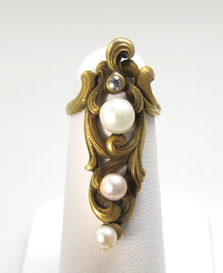 Art Nouveau long pearl diamond ring, circa 1900