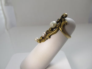 Art Nouveau long pearl diamond ring, circa 1900