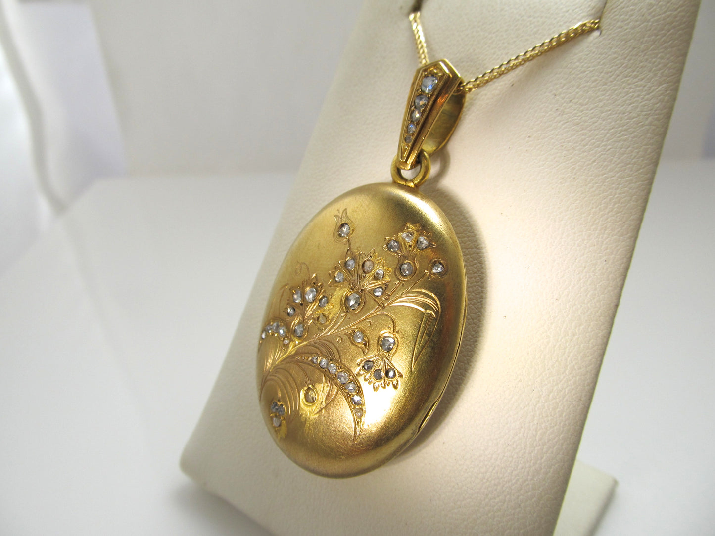 French Victorian 18k locket with rose cut diamonds