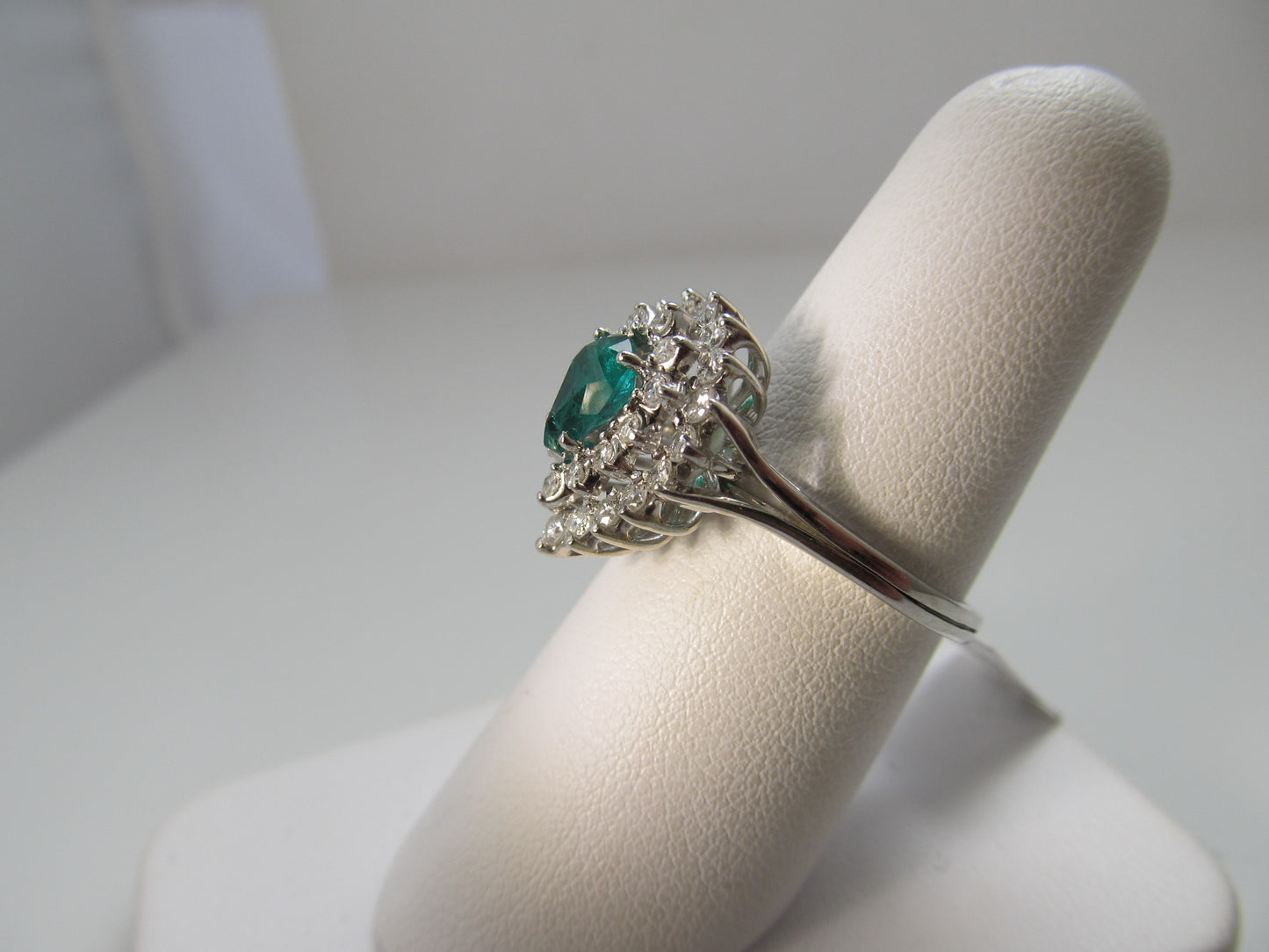 Pear cut natural emerald and diamond cocktail ring