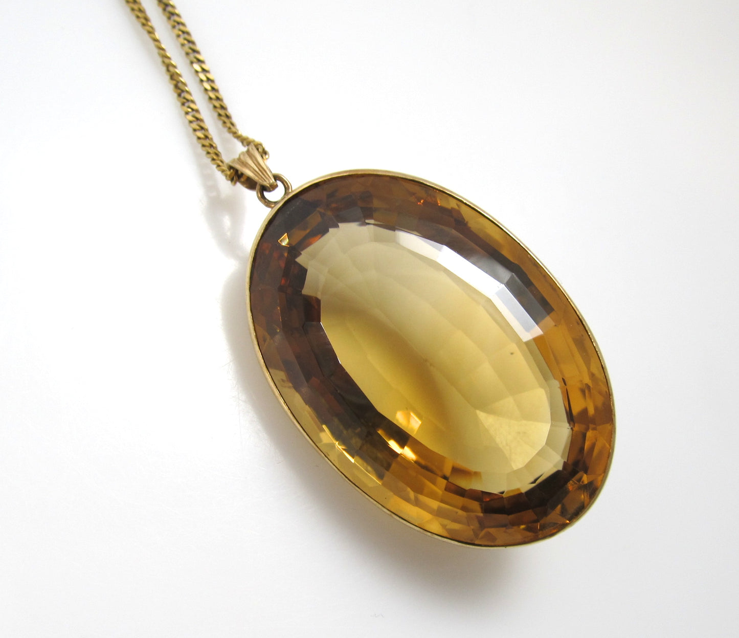 175.00ct natural citrine necklace, 14k yellow gold