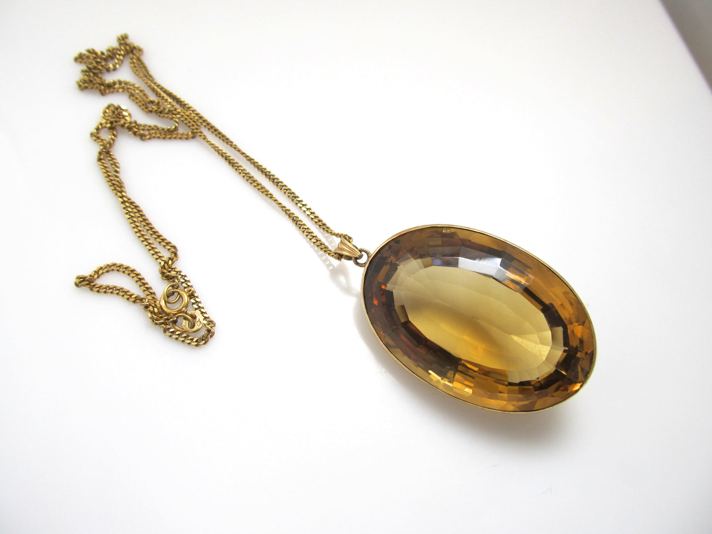 175.00ct natural citrine necklace, 14k yellow gold