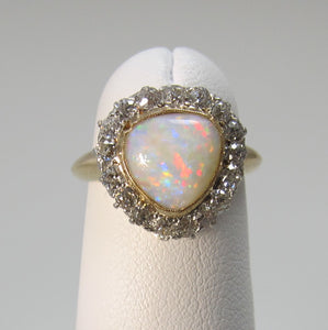 Antique 14k gold ring with opal and diamond