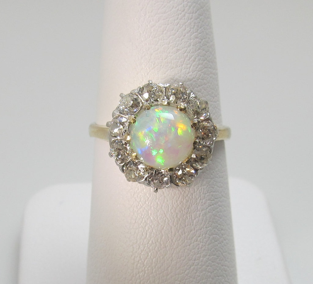 Antique platinum and 14k ring with opal and diamonds