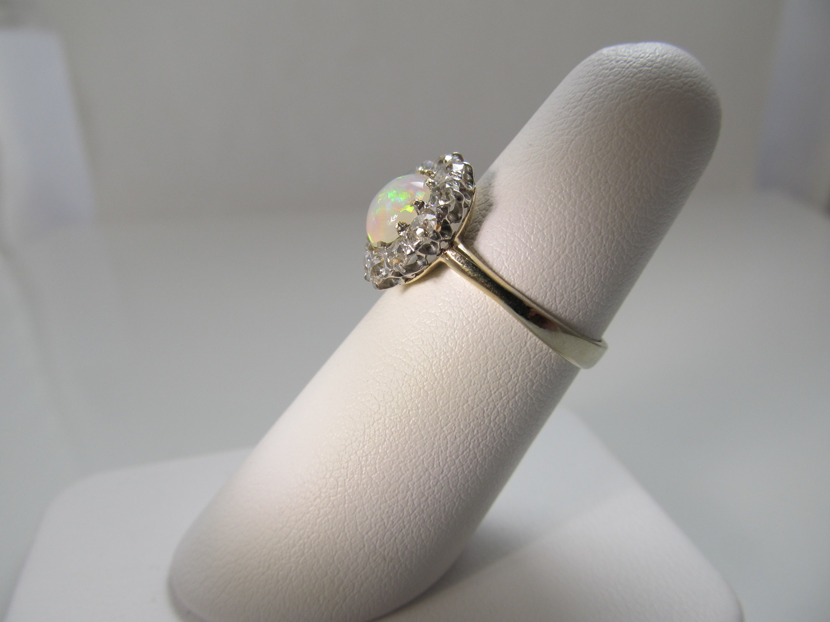 Antique platinum and 14k ring with opal and diamonds