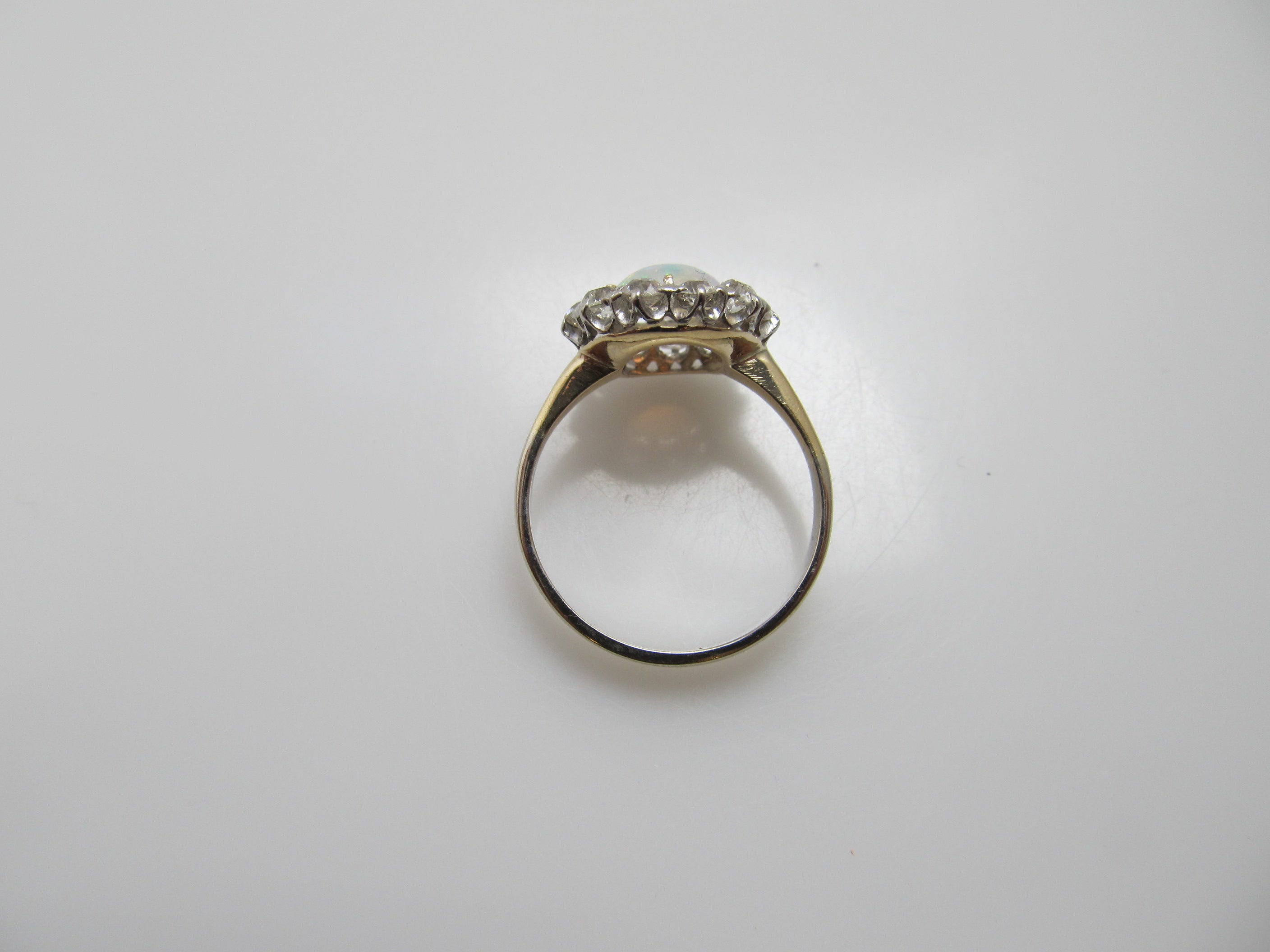 Antique platinum and 14k ring with opal and diamonds