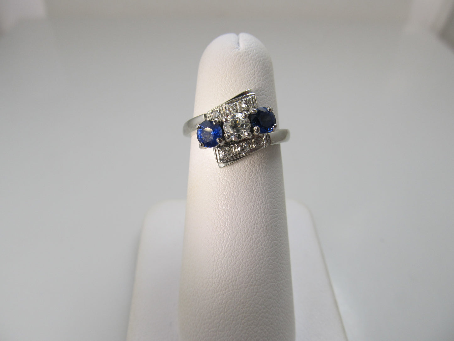 Vintage white gold sapphire and diamond ring