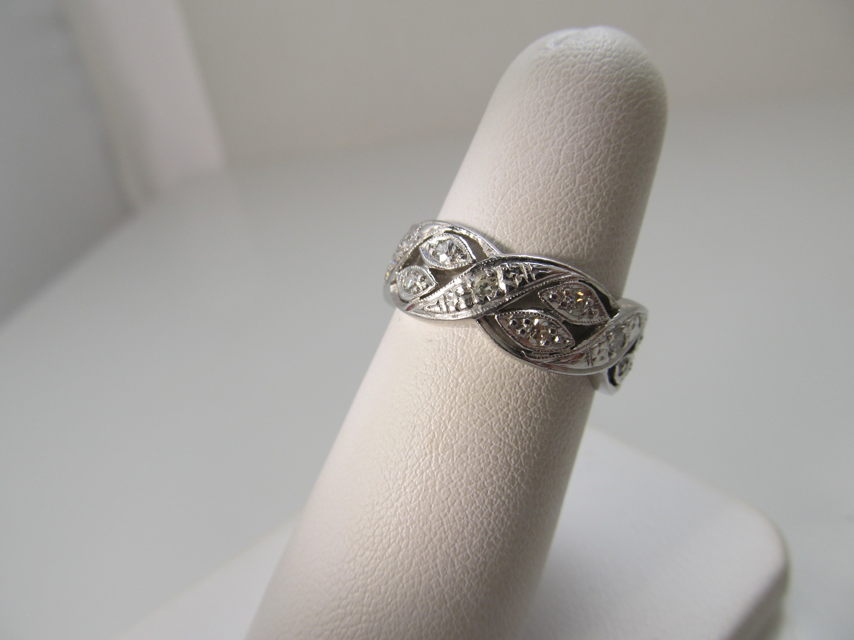 Wide vintage platinum diamond eternity band