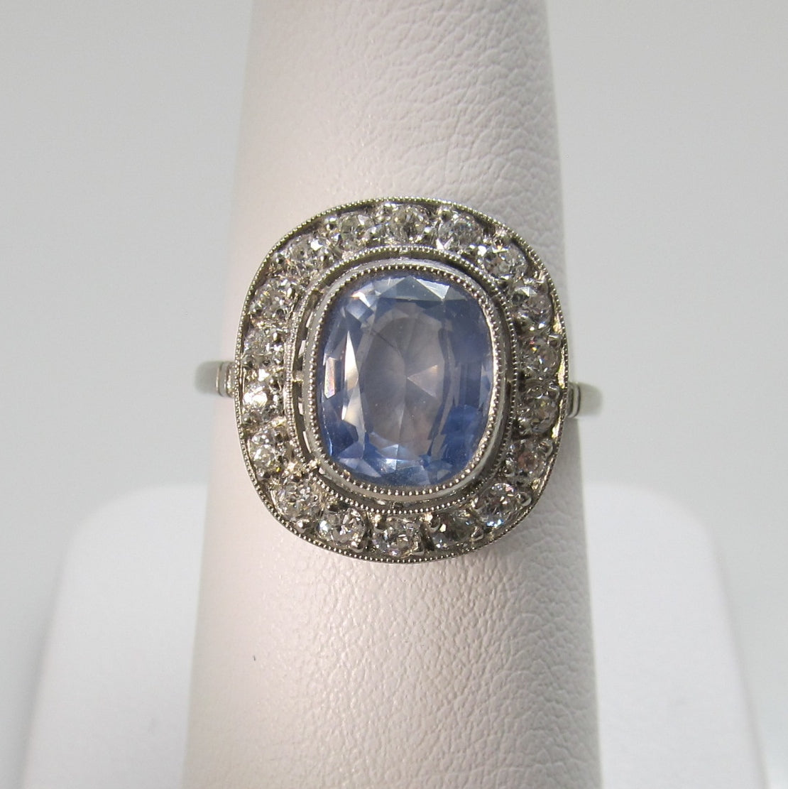 Antique platinum ceylon sapphire diamond ring