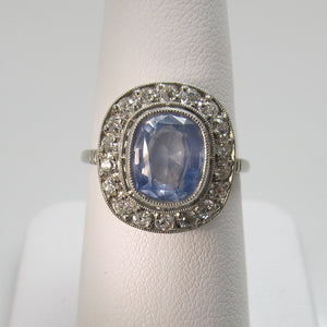 Antique platinum ceylon sapphire diamond ring