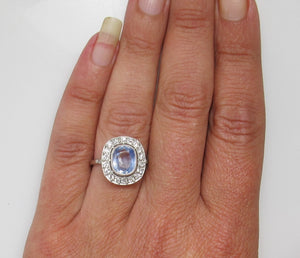 Antique platinum ceylon sapphire diamond ring