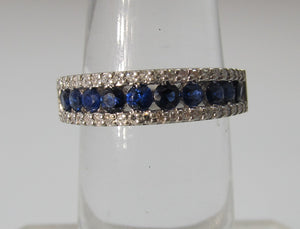 Estate 14k white gold sapphire and diamond band