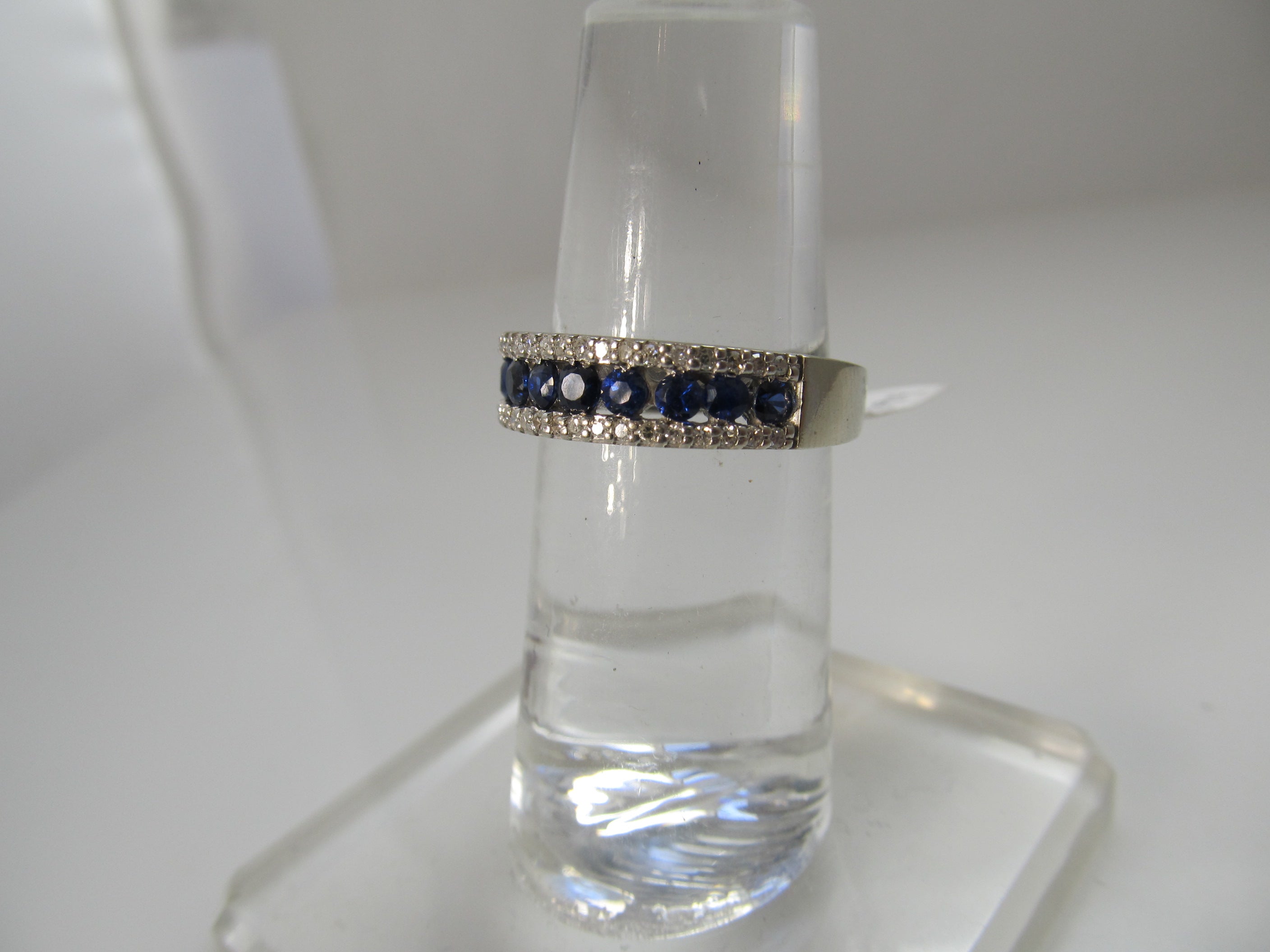 Estate 14k white gold sapphire and diamond band