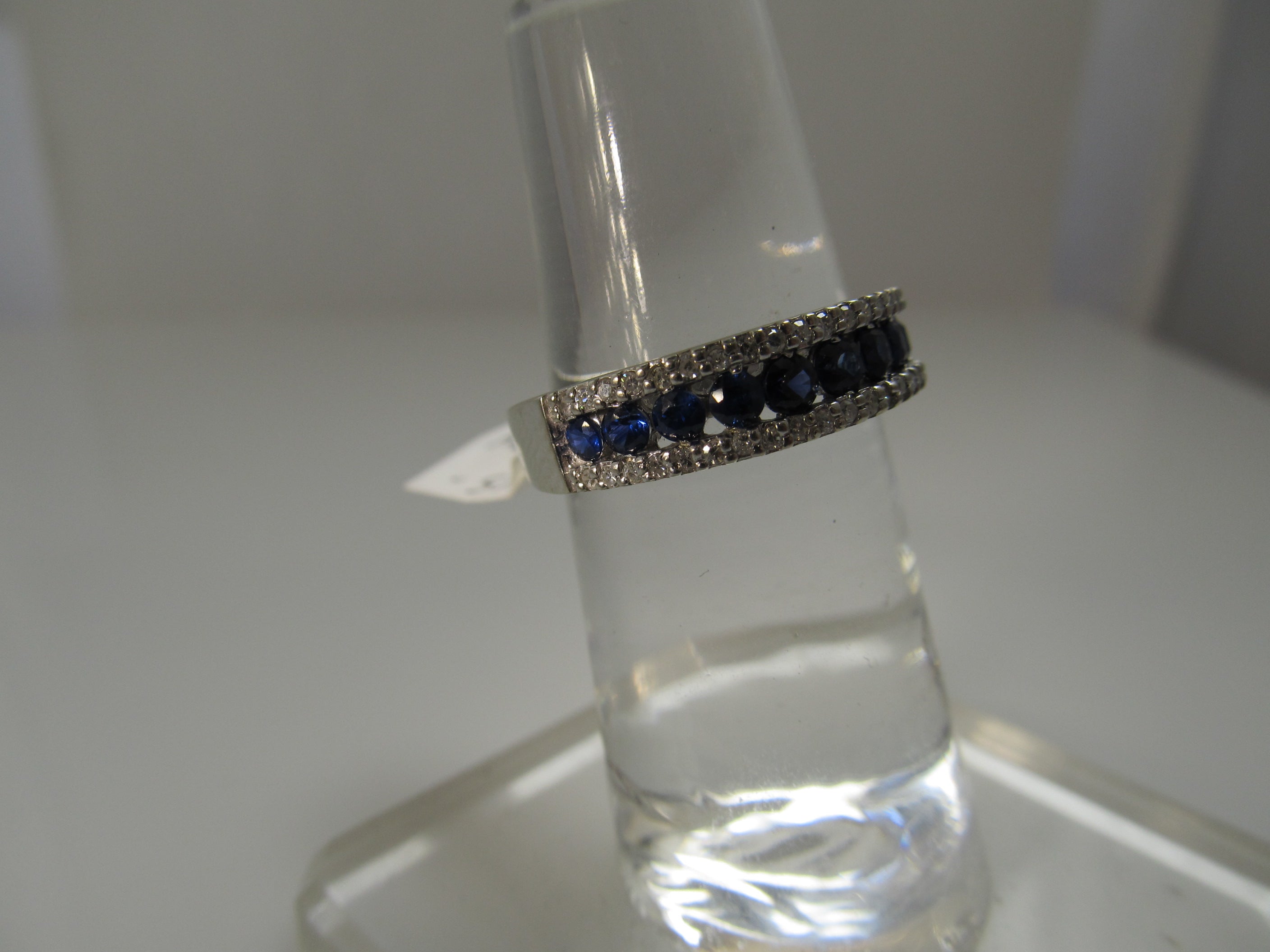 Estate 14k white gold sapphire and diamond band