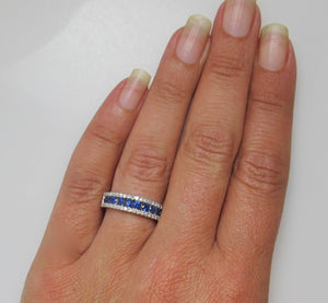 Estate 14k white gold sapphire and diamond band