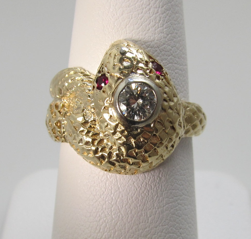 Vintage 14k yellow gold snake ring with a .35ct diamond