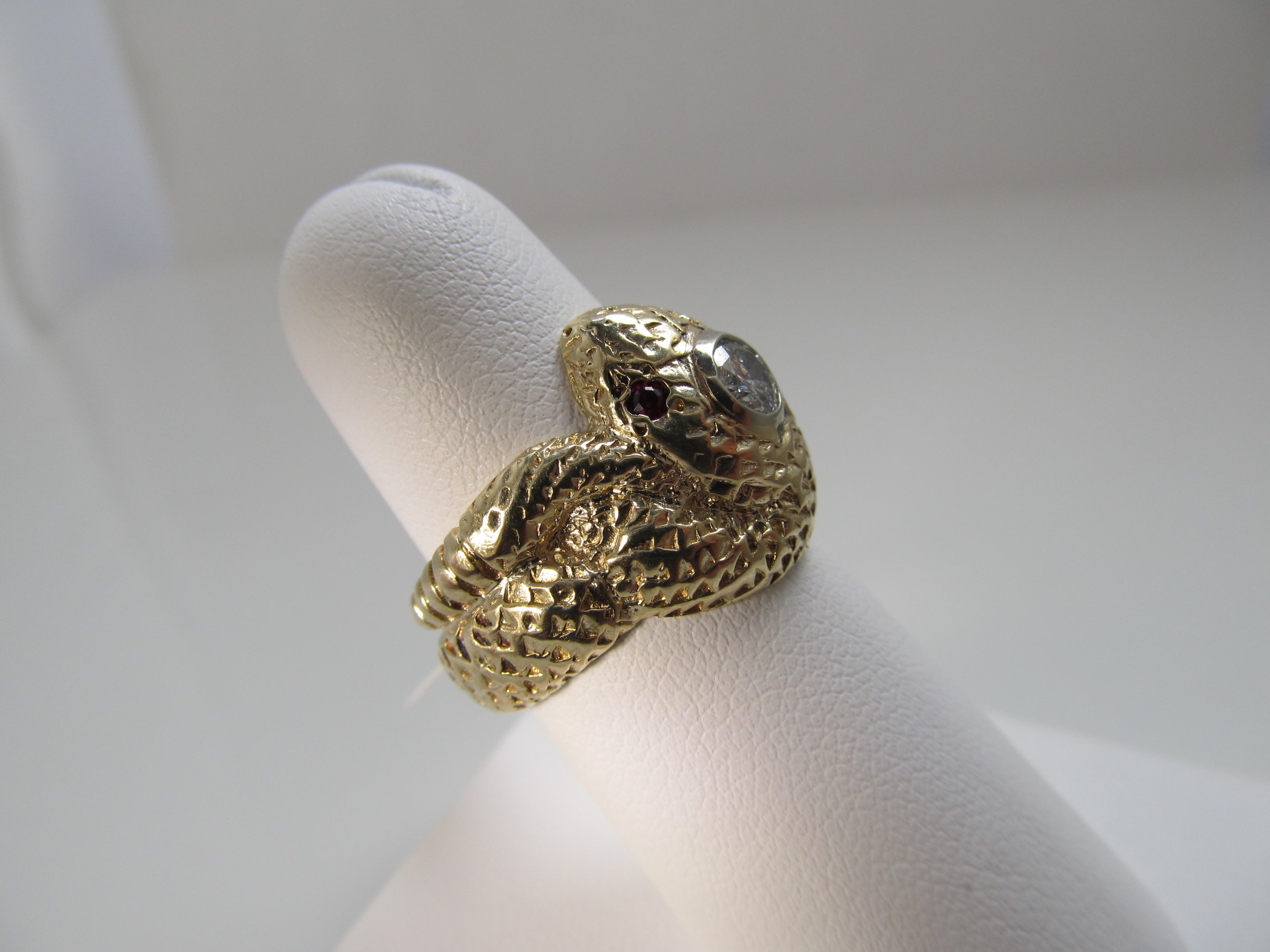 Vintage 14k yellow gold snake ring with a .35ct diamond