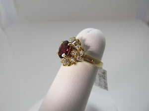 Estate 14k yellow gold ruby diamond ring