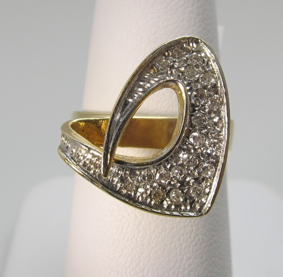 Modernist 14k yellow and white gold diamond ring