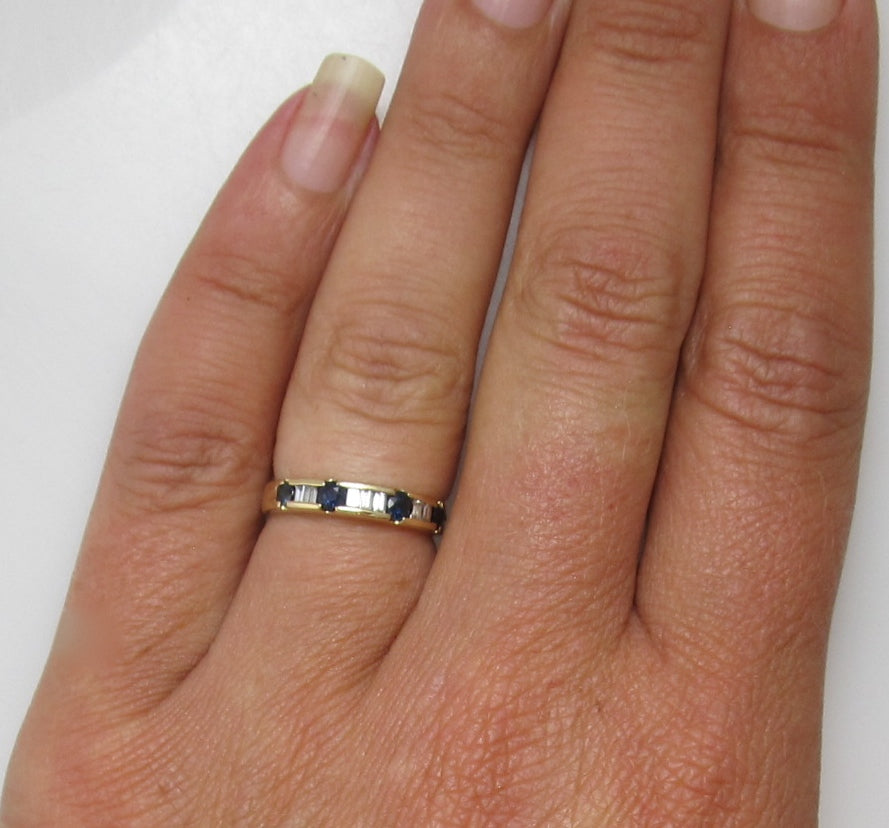 14k yellow gold sapphire diamond band