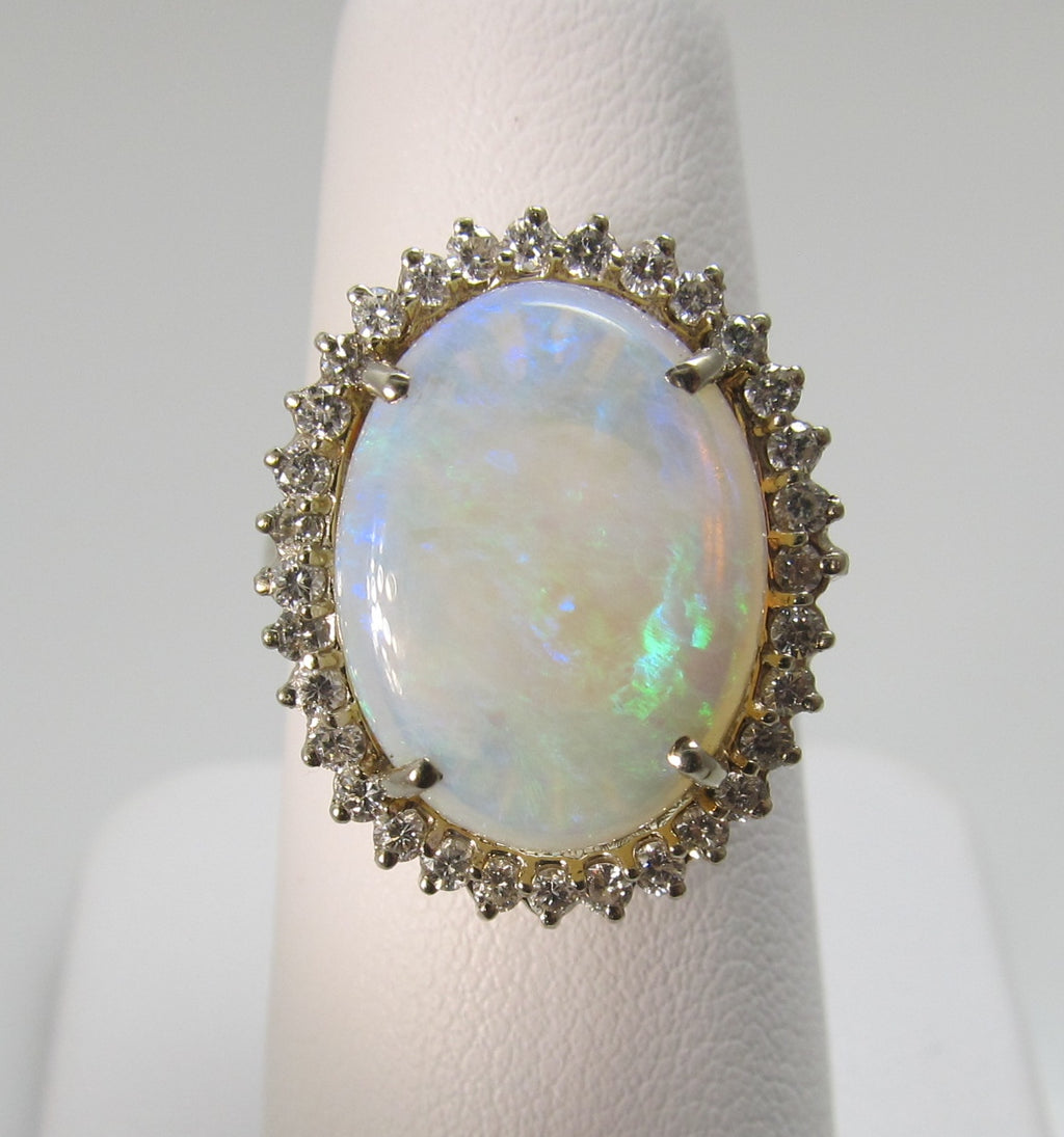 Estate 14k 6.50ct opal diamond ring
