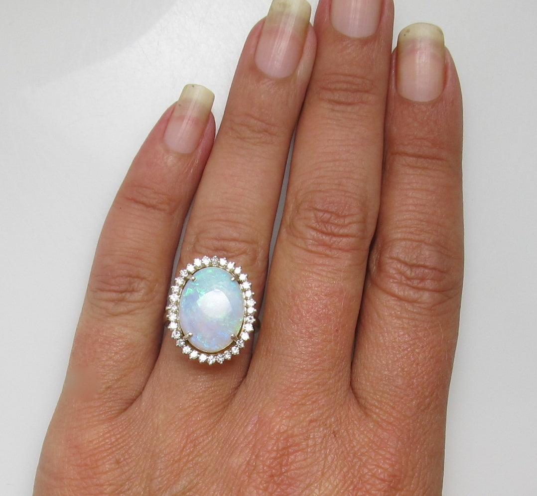 Estate 14k 6.50ct opal diamond ring
