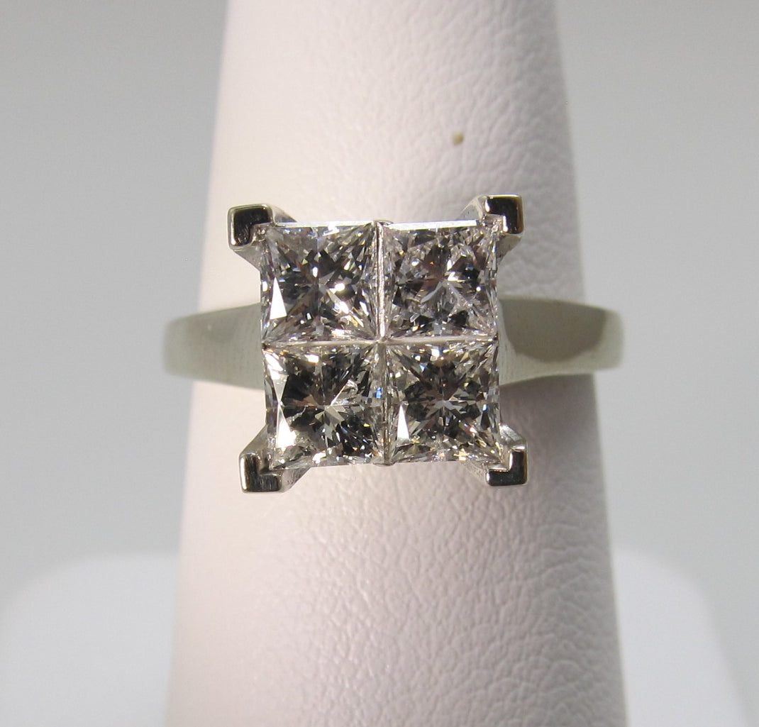 Modern 14k white gold 1.70ct round princess cut engagement ring