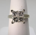 Modern 14k white gold 1.70ct round princess cut engagement ring