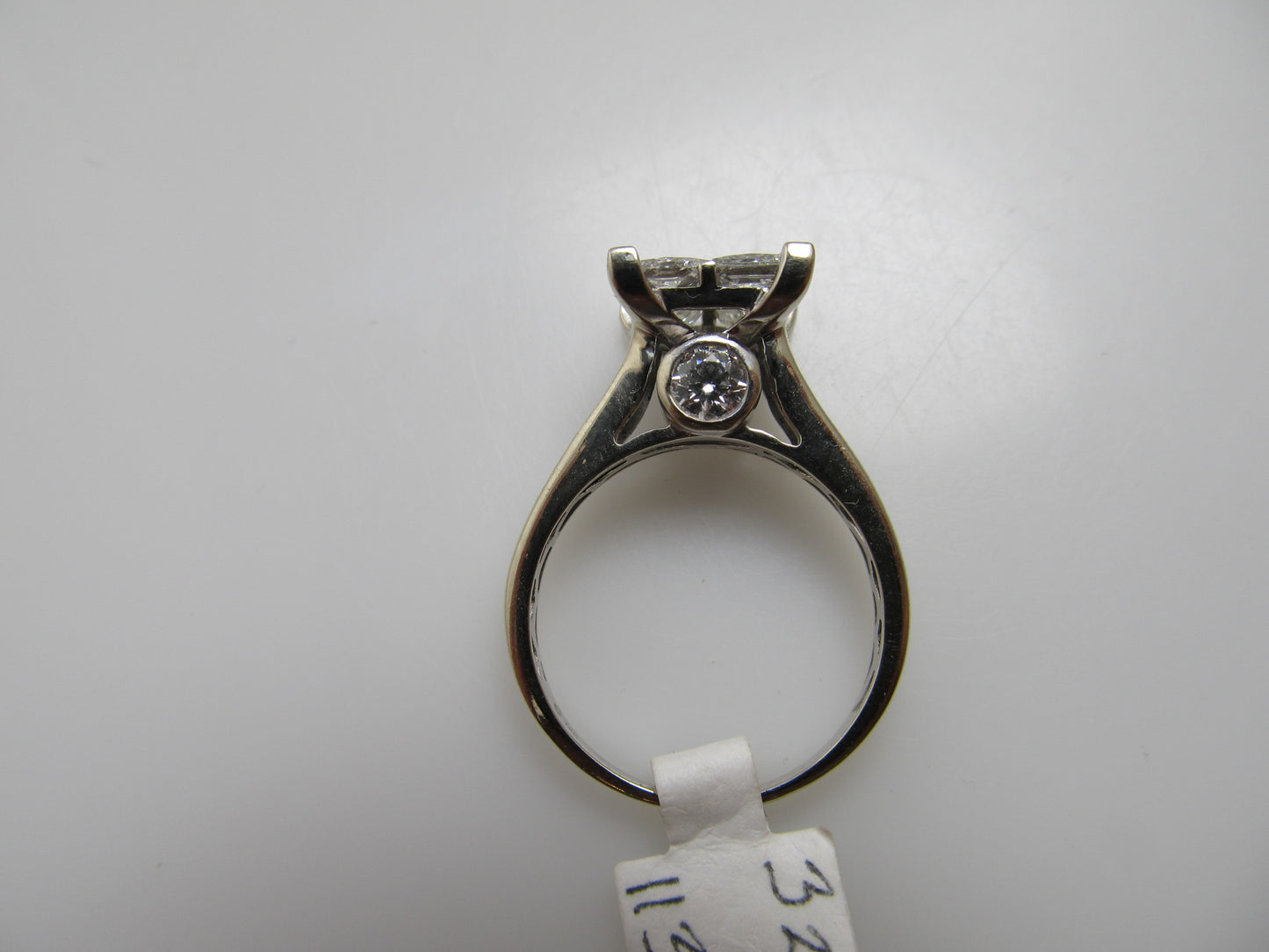 Modern 14k white gold 1.70ct round princess cut engagement ring