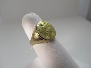 Art Nouveau 14k yellow gold lady face diamond ring