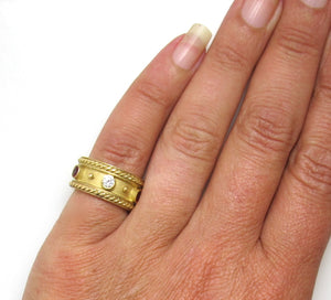 Estate 18k yellow gold wide ruby diamond band