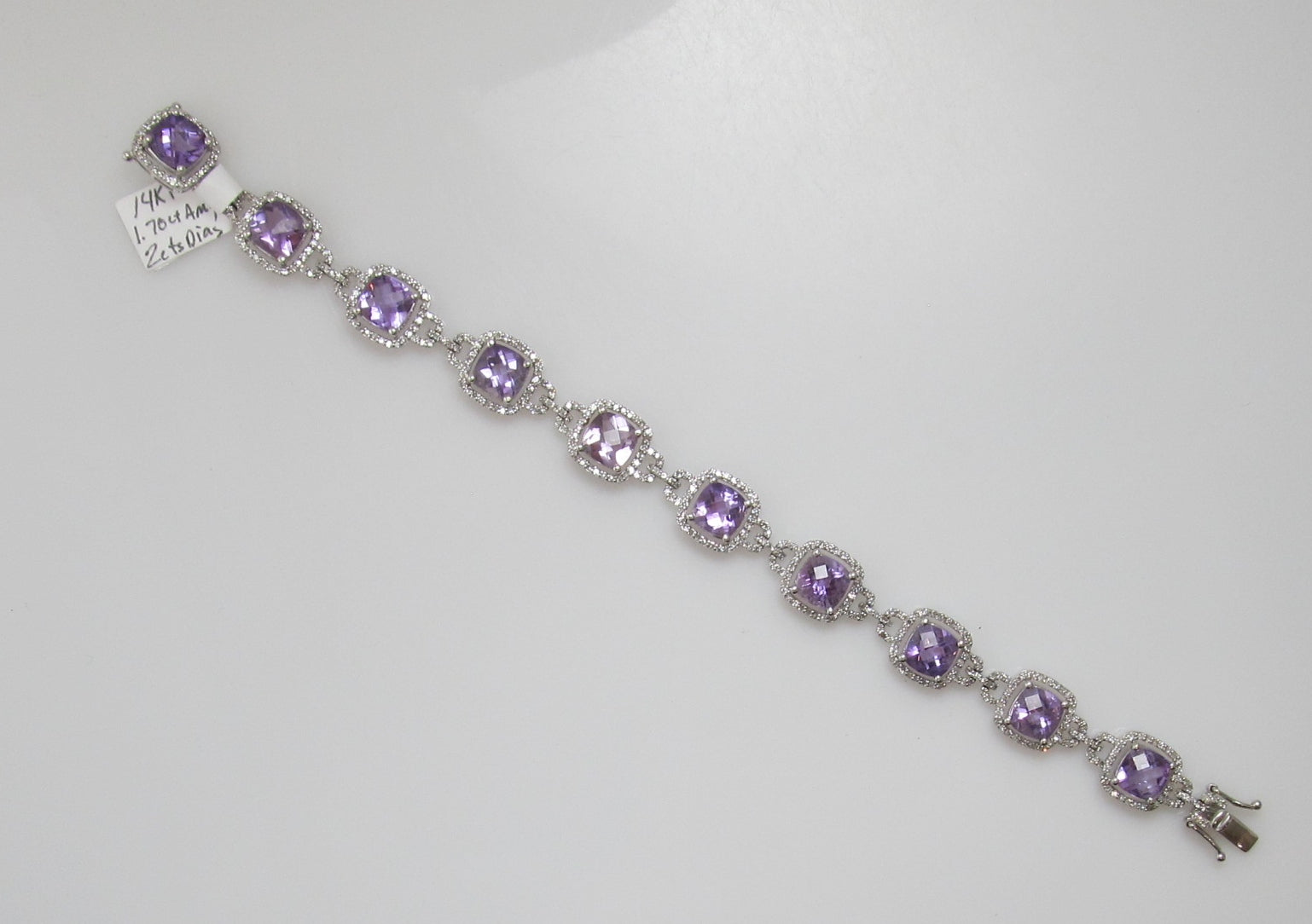 Extra pretty 14k white gold amethyst diamond bracelet